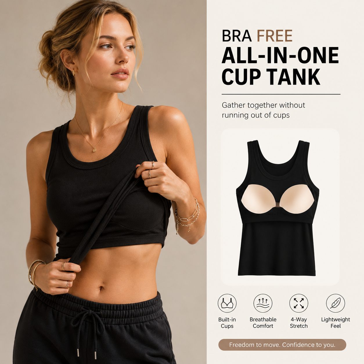 Seamless Ribbed Tank Top with Built-In Bra – Wire-Free Everyday Comfort