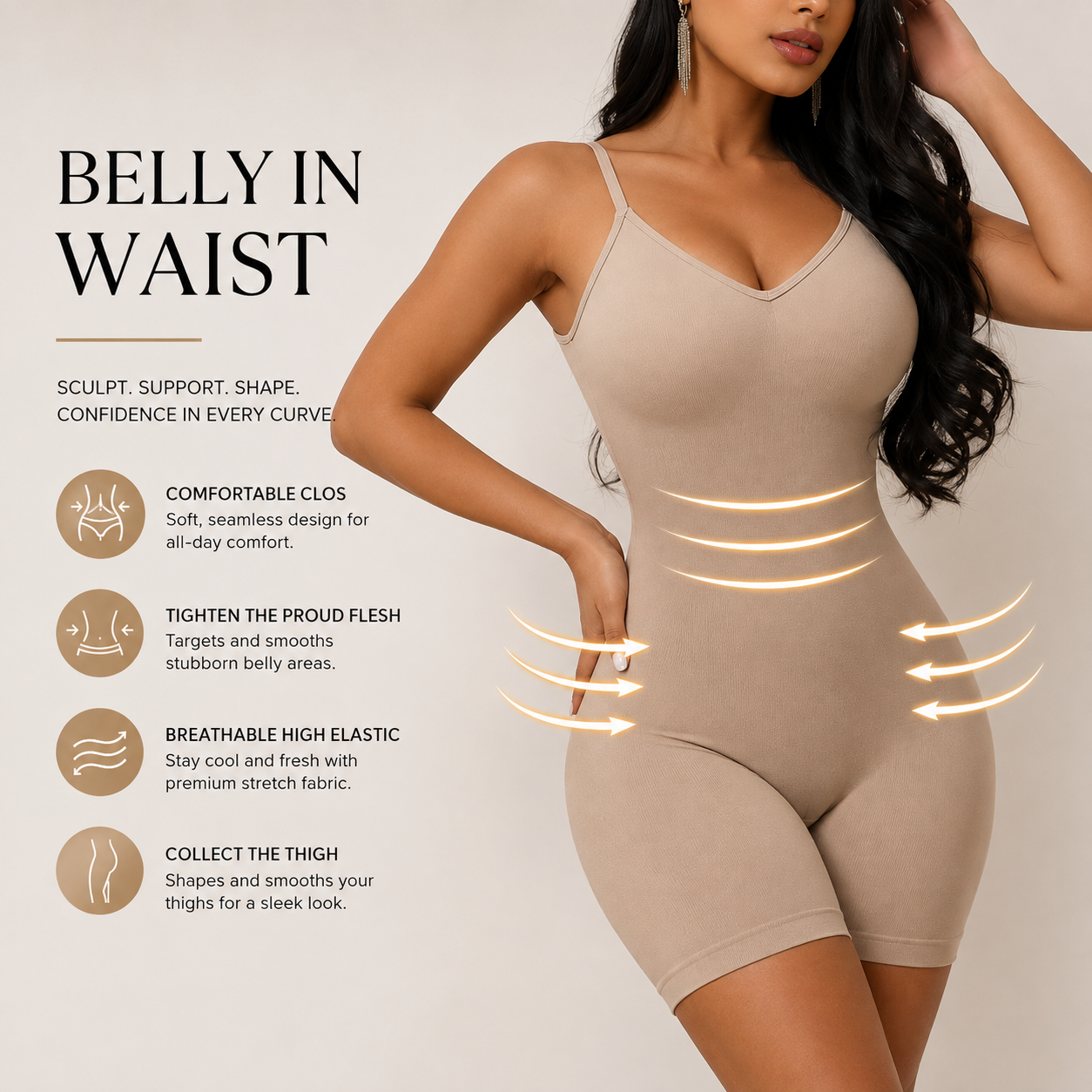 Low-Back Seamless Sculpting Bodysuit – Tummy Control & Hip Lifting