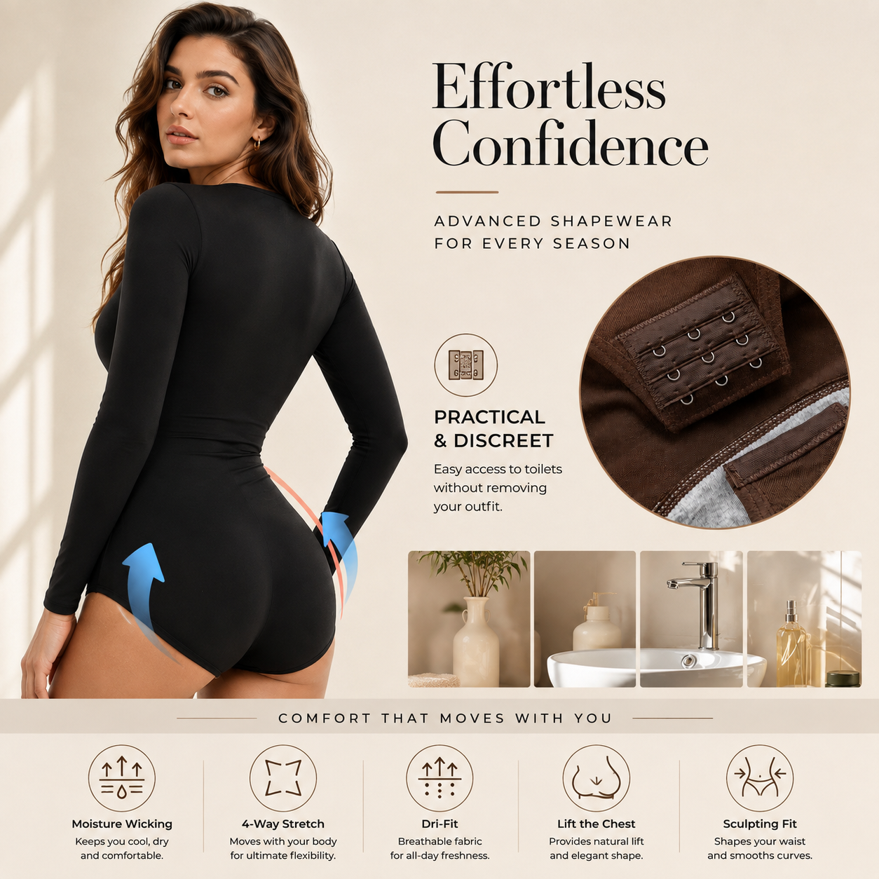 Seamless Long-Sleeve Tummy Control Bodysuit