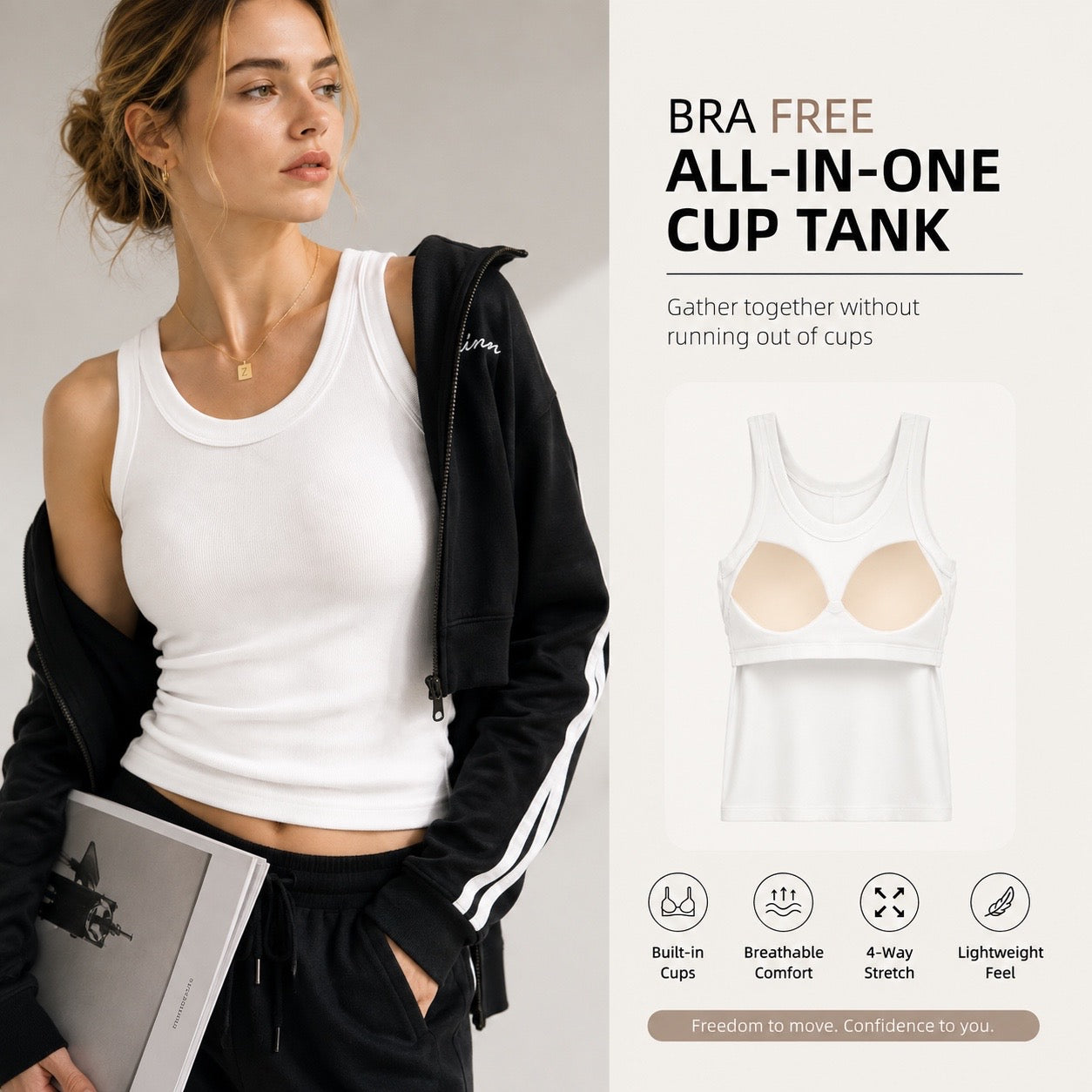 Seamless Ribbed Tank Top with Built-In Bra – Wire-Free Everyday Comfort