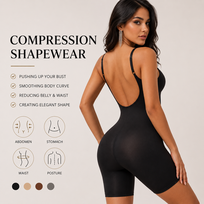 Low-Back Seamless Sculpting Bodysuit – Tummy Control & Hip Lifting