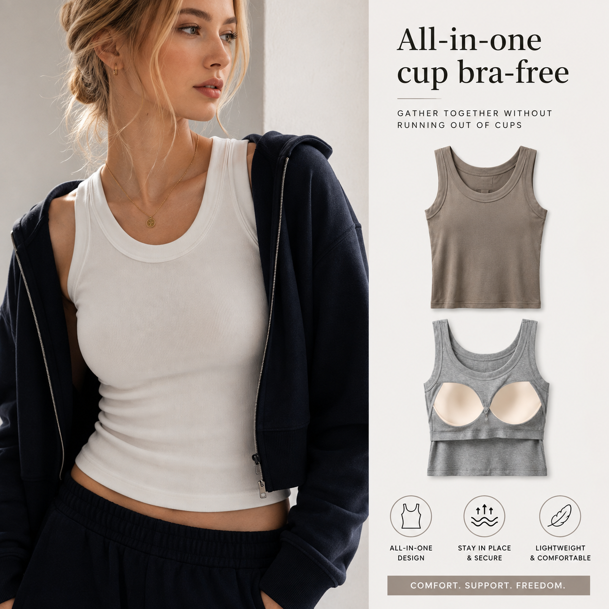 Seamless Ribbed Tank Top with Built-In Bra – Wire-Free Everyday Comfort