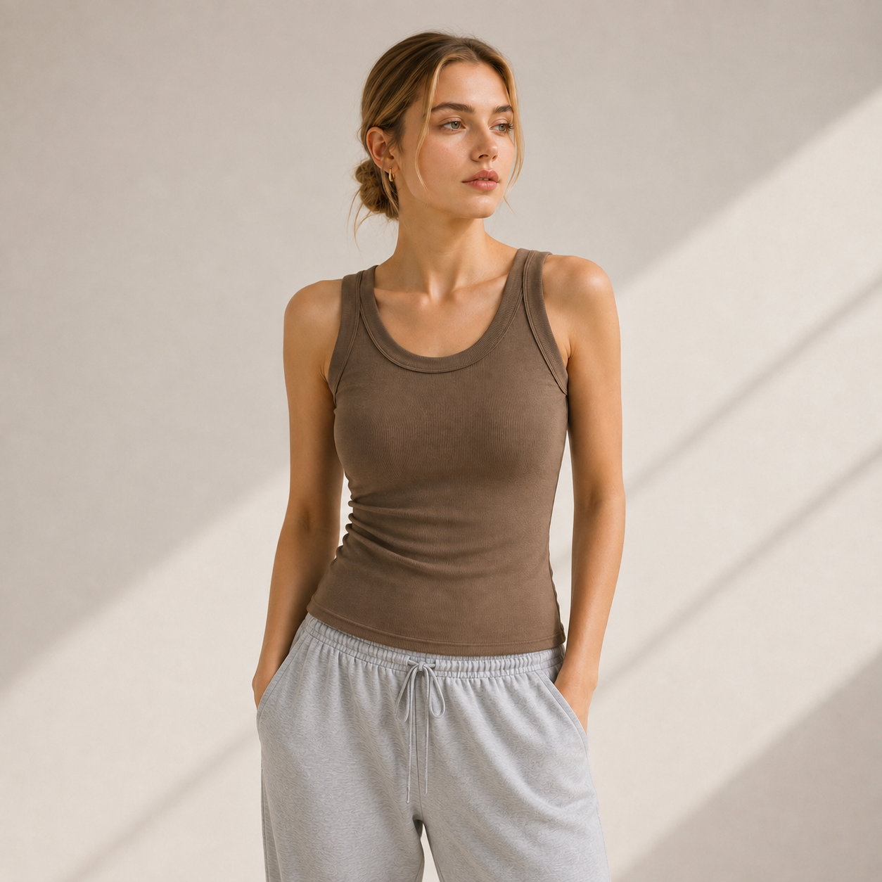 Seamless Ribbed Tank Top with Built-In Bra – Wire-Free Everyday Comfort