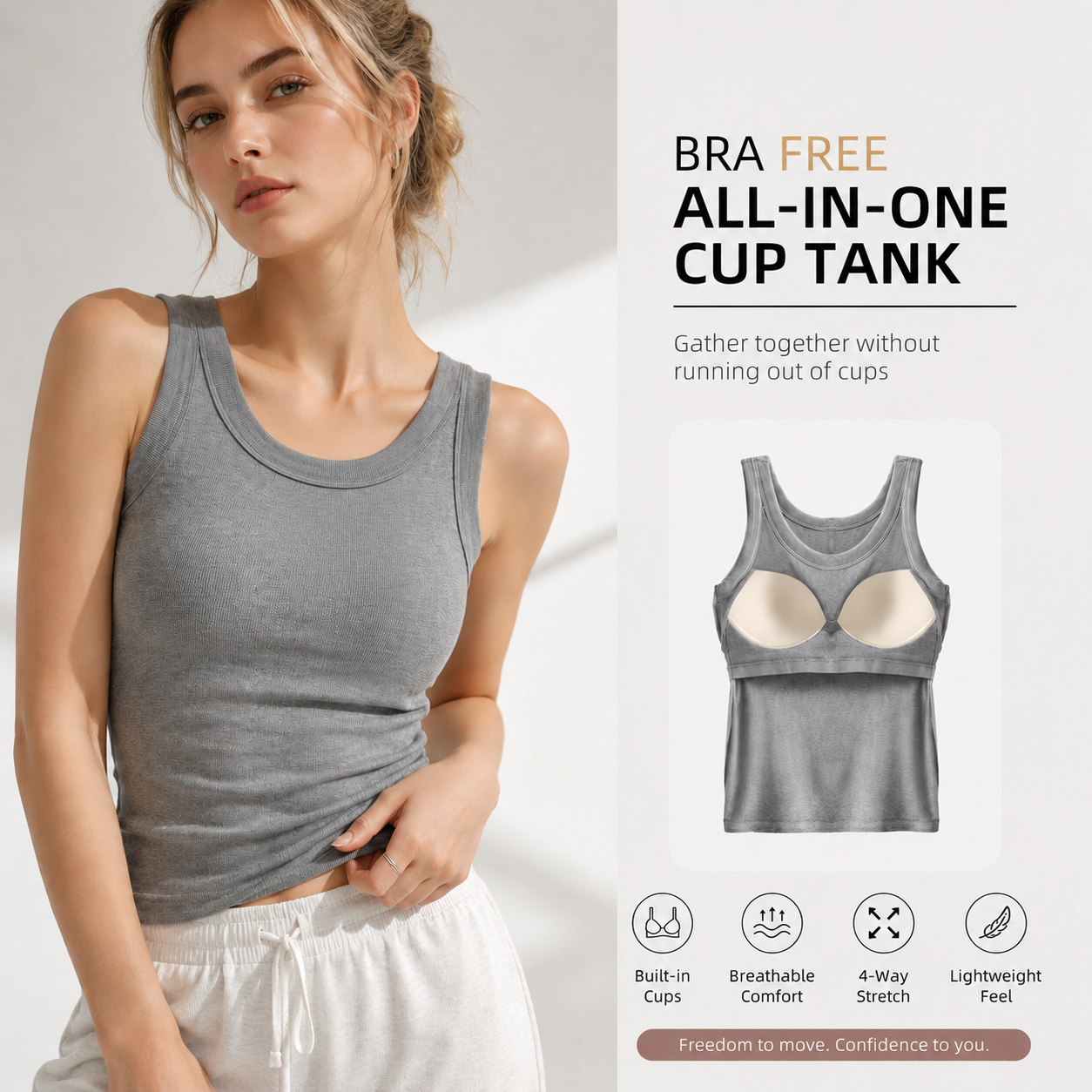 Seamless Ribbed Tank Top with Built-In Bra – Wire-Free Everyday Comfort