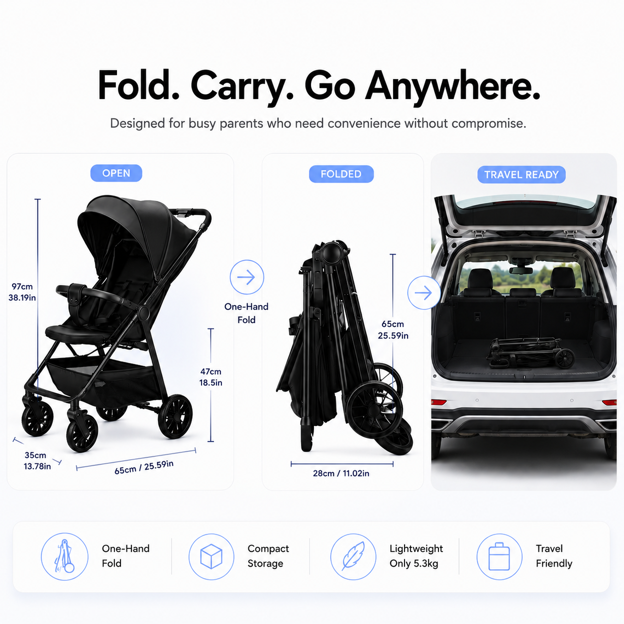 Avermate™ Ultra Compact Baby Travel Stroller | Lightweight One-Hand Fold Pushchair