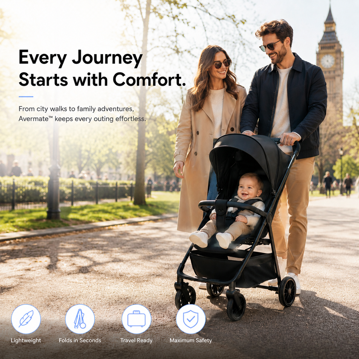 Avermate™ Ultra Compact Baby Travel Stroller | Lightweight One-Hand Fold Pushchair