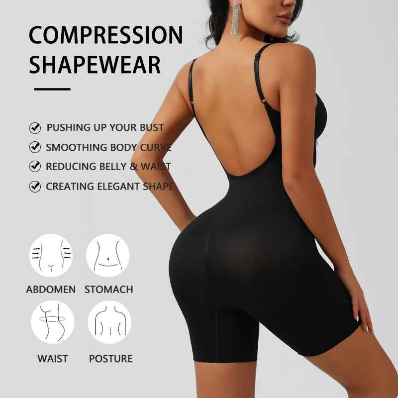 Low-Back Seamless Sculpting Bodysuit – Tummy Control & Hip Lifting
