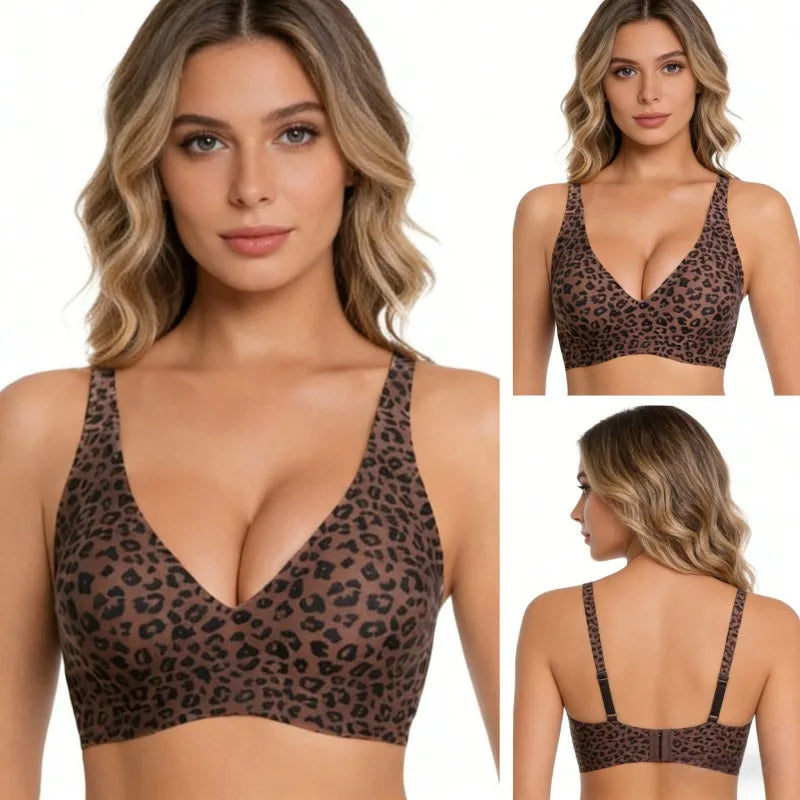 Seamless Leopard Print Wireless Bra – Full-Cup Support & Everyday Comfort