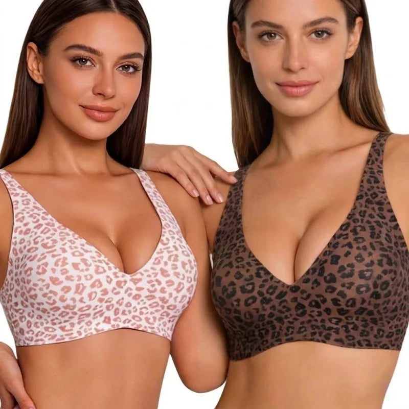 Seamless Leopard Print Wireless Bra – Full-Cup Support & Everyday Comfort