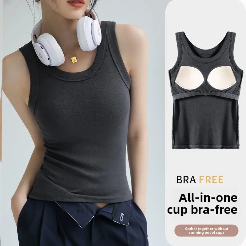 Seamless Ribbed Tank Top with Built-In Bra – Wire-Free Everyday Comfort
