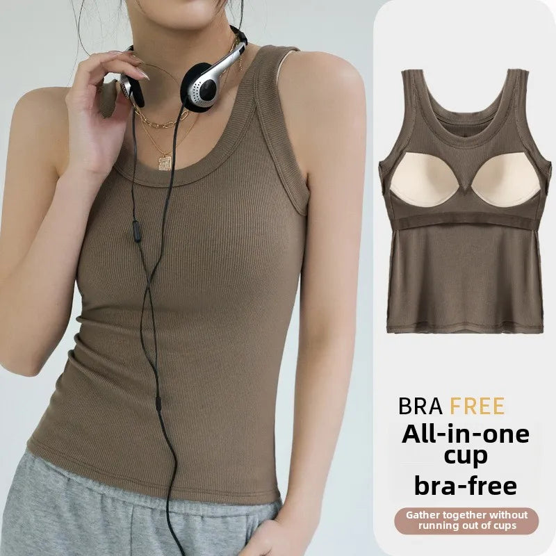 Seamless Ribbed Tank Top with Built-In Bra – Wire-Free Everyday Comfort